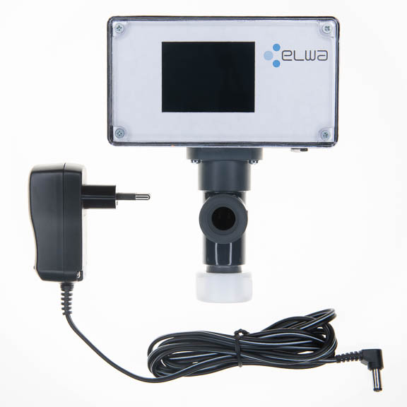 Front view (Display off) with measuring cell  and power supply
